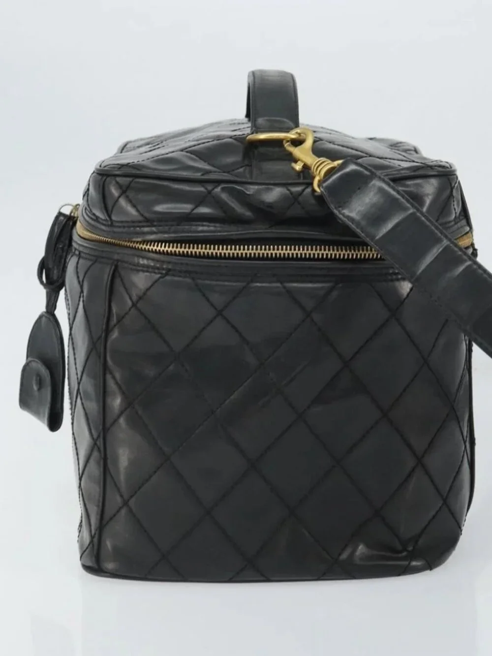 CHANEL Vanity Hand Bag Patent leather 2way Black CC